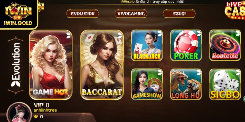Casino Evolution IWin - Khám Phá Sảnh Game Chất Lượng 3 Giao diện thân thiện tiện lợi