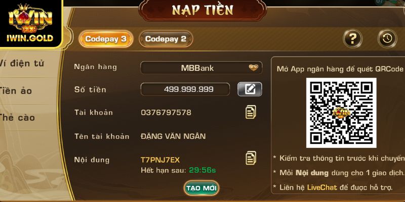 Thao tác nạp tiền IWIN